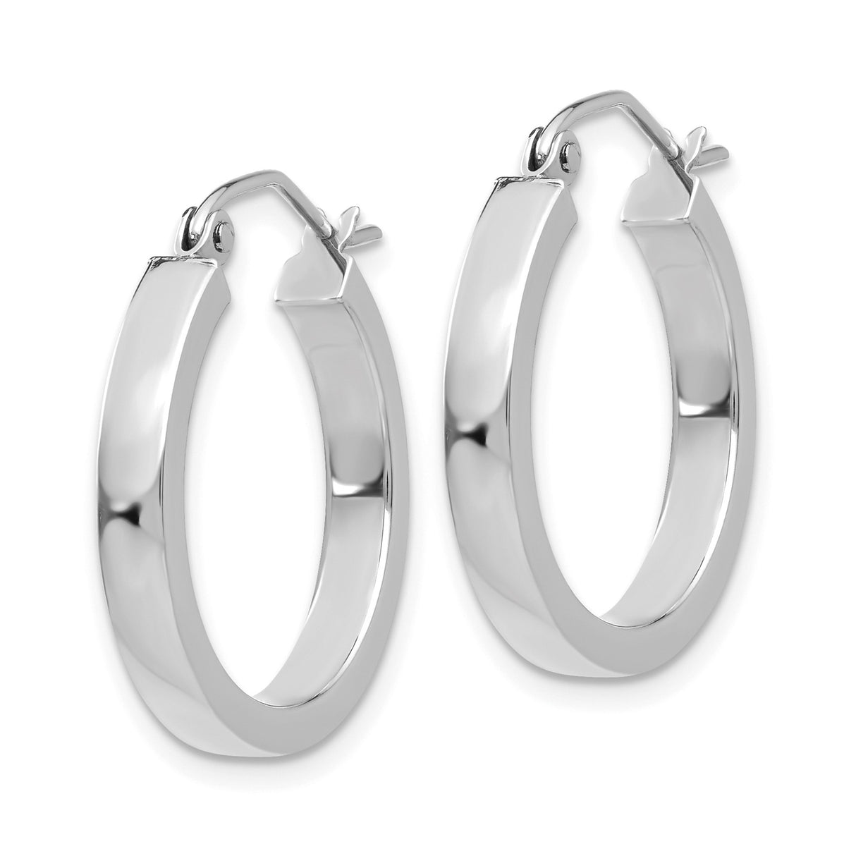 10k White Gold Hoop Earrings, Round Polished Design with Latch-Back Closure, Lightweight and Minimalist