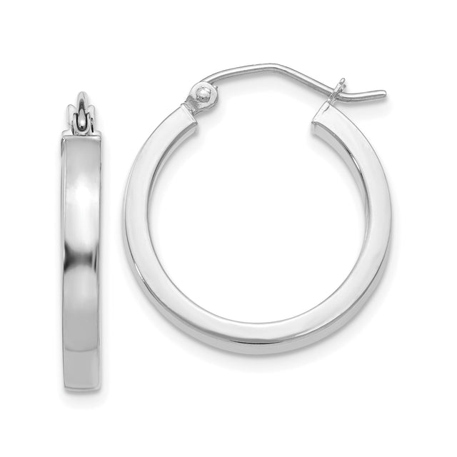 10k White Gold Hoop Earrings, Round Polished Design with Latch-Back Closure, Lightweight and Minimalist