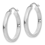 10k White Gold Hoop Earrings, Medium Round Polished Hoops with Latch Back Closure