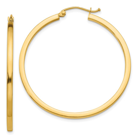 10k Yellow Gold Hoop Earrings, Classic Round Polished Lightweight Medium Hoops for Women