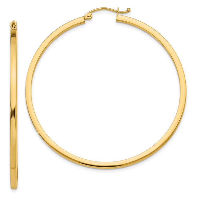 10k Yellow Gold Hoop Earrings, Classic Polished Round Design, Medium Size Minimalist Style