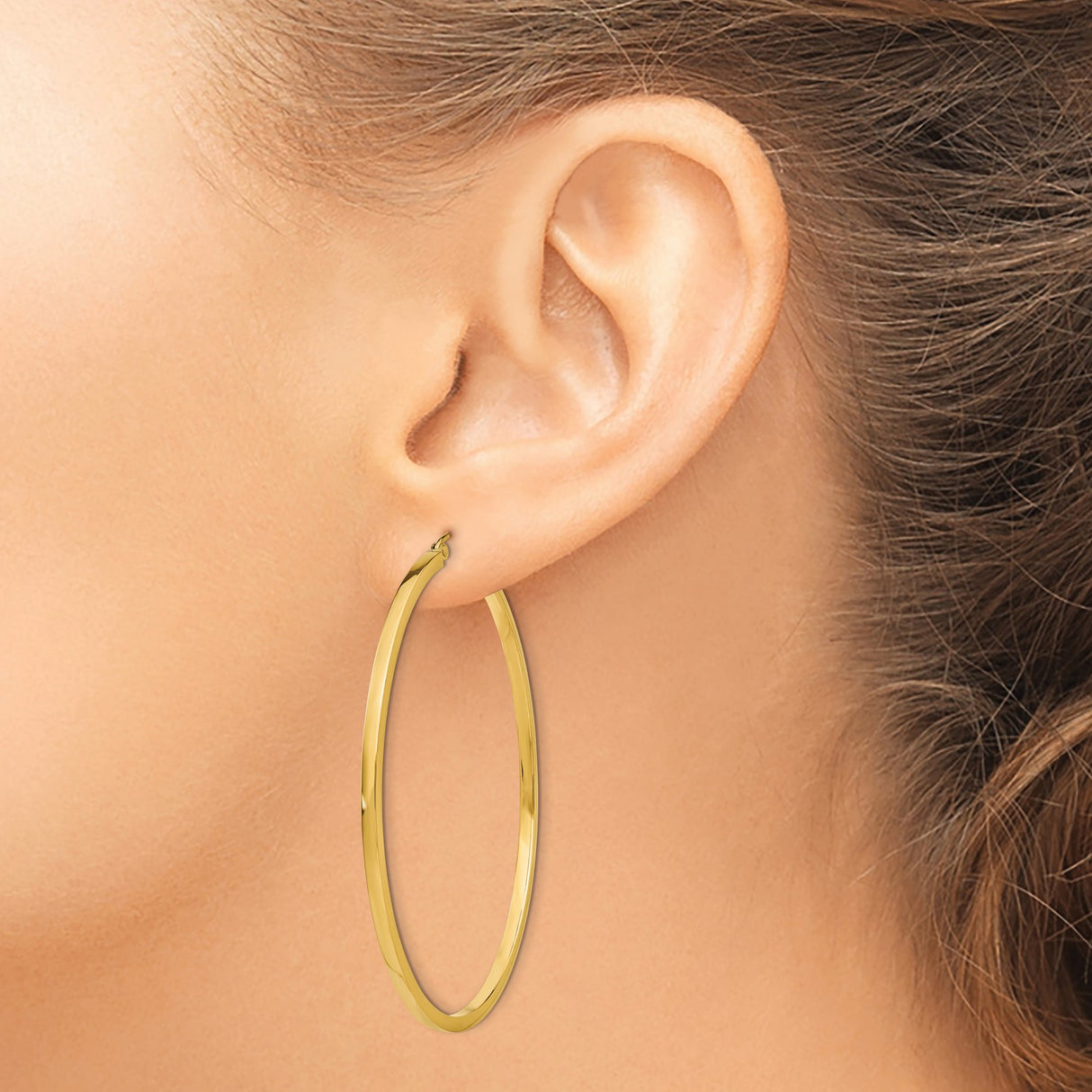 10k Yellow Gold Hoop Earrings, Classic Round Smooth Polished Design with Latch Back Closure