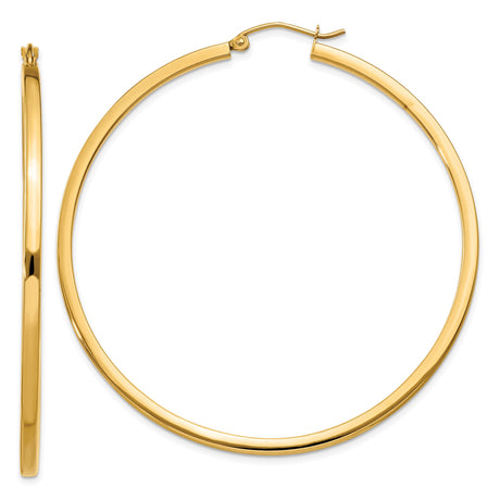 10k Yellow Gold Hoop Earrings, Classic Round Smooth Polished Design with Latch Back Closure