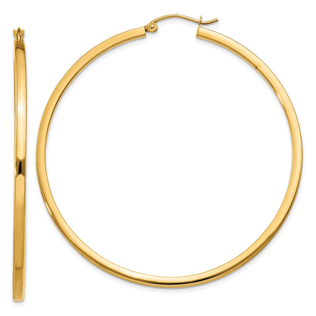 10k Yellow Gold Hoop Earrings, Classic Round Smooth Polished Design with Latch Back Closure