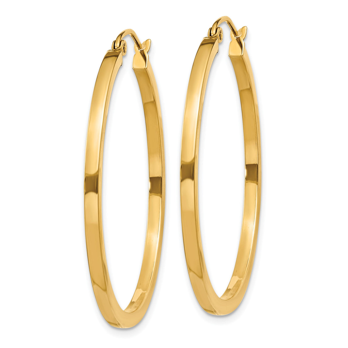 10k Yellow Gold Hoop Earrings, Medium Polished Hoops with Smooth Finish and Latch Back Closure