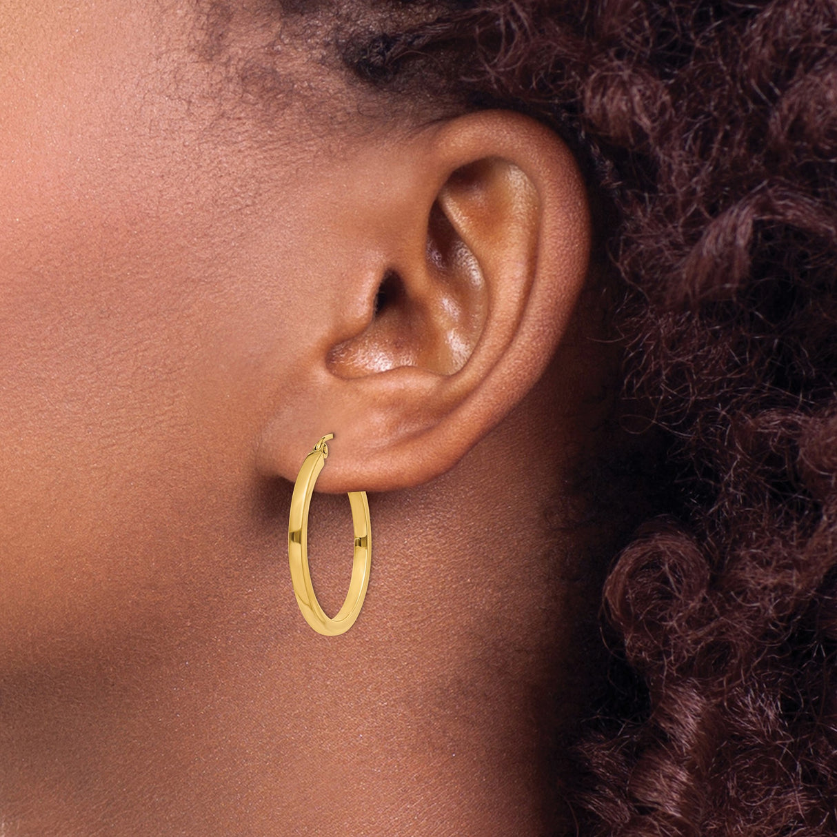 10k Yellow Gold Hoop Earrings, Classic Round Polished Hoops with Snap Back Closure, Lightweight Design