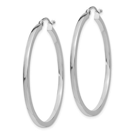 10k White Gold Hoop Earrings, Medium Square Tube Design with Hinged Clasp for Women