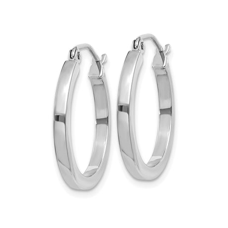 10k White Gold Hoop Earrings, Lightweight Square Tube Design with Hinged Clasp
