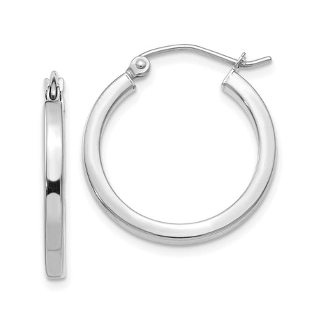 10k White Gold Hoop Earrings, Lightweight Square Tube Design with Hinged Clasp
