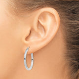 10k White Gold Hoop Earrings, Lightweight Square Tube with Polished Finish, Latch Back Closure