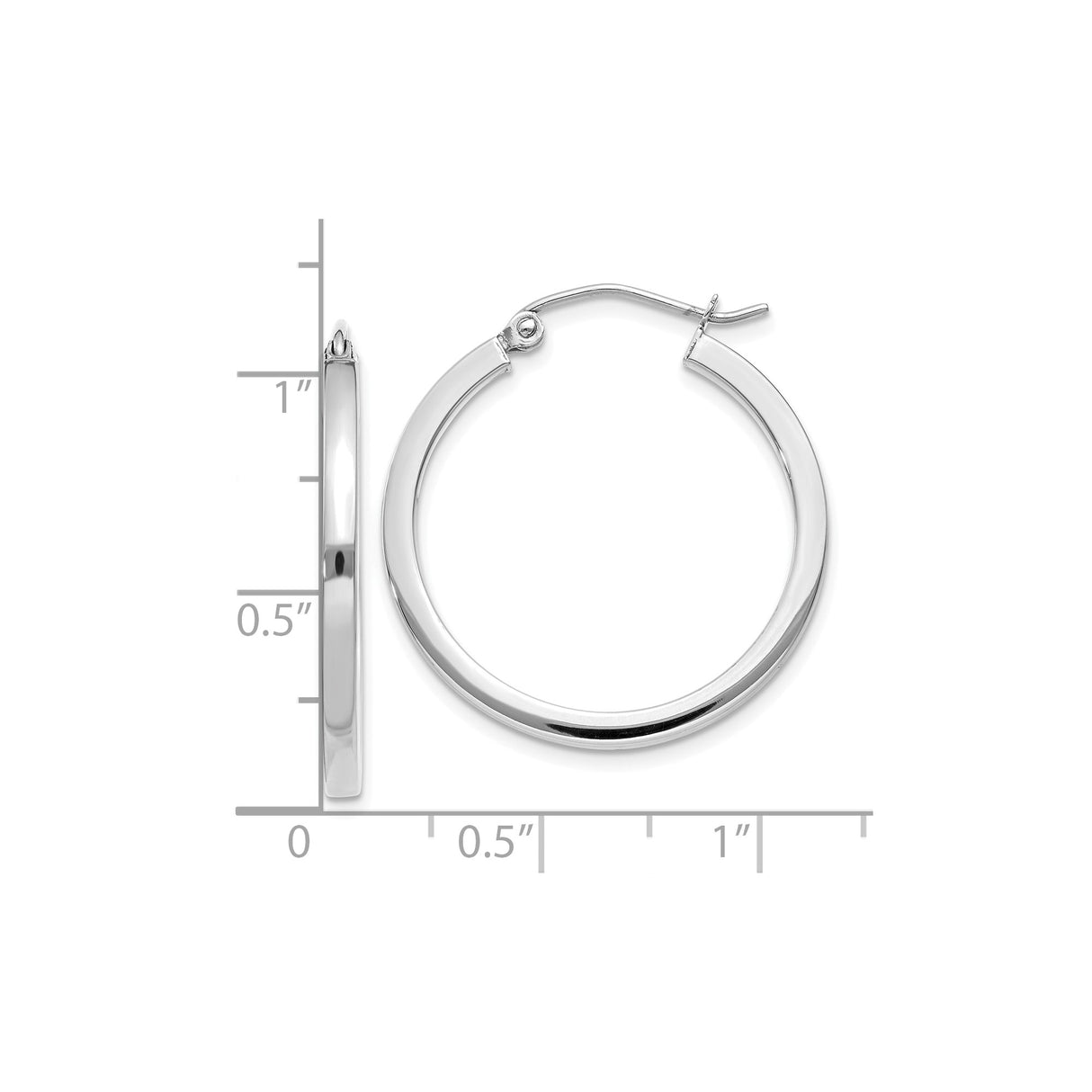 10k White Gold Hoop Earrings, Lightweight Square Tube with Polished Finish, Latch Back Closure