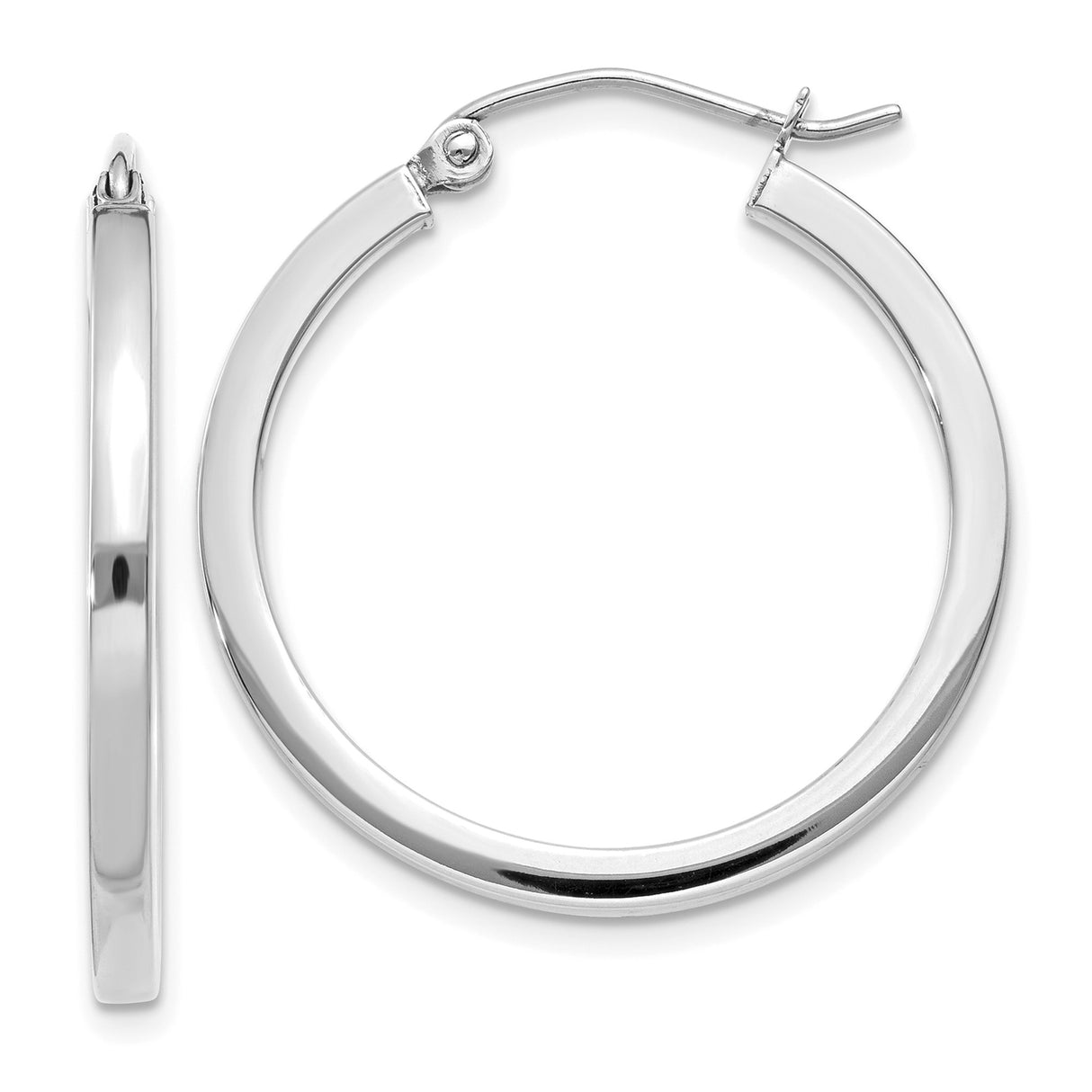 10k White Gold Hoop Earrings, Lightweight Square Tube with Polished Finish, Latch Back Closure