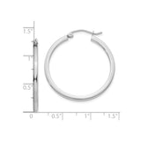 10k White Gold Hoop Earrings, Classic Round Polished Lightweight Tube Design for Women