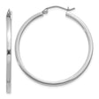 10k White Gold Hoop Earrings, Polished Tube Design with Latch Back Closure, Lightweight Minimalist Style
