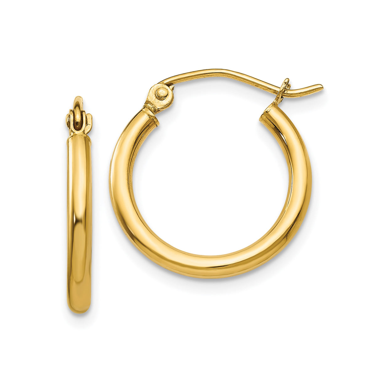10k Yellow Gold Hoop Earrings, Classic Round Polished Lightweight Design for Women