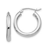 10k White Gold Hoop Earrings, Polished Round Lightweight Tube Hoops with Hinged Snap Closure