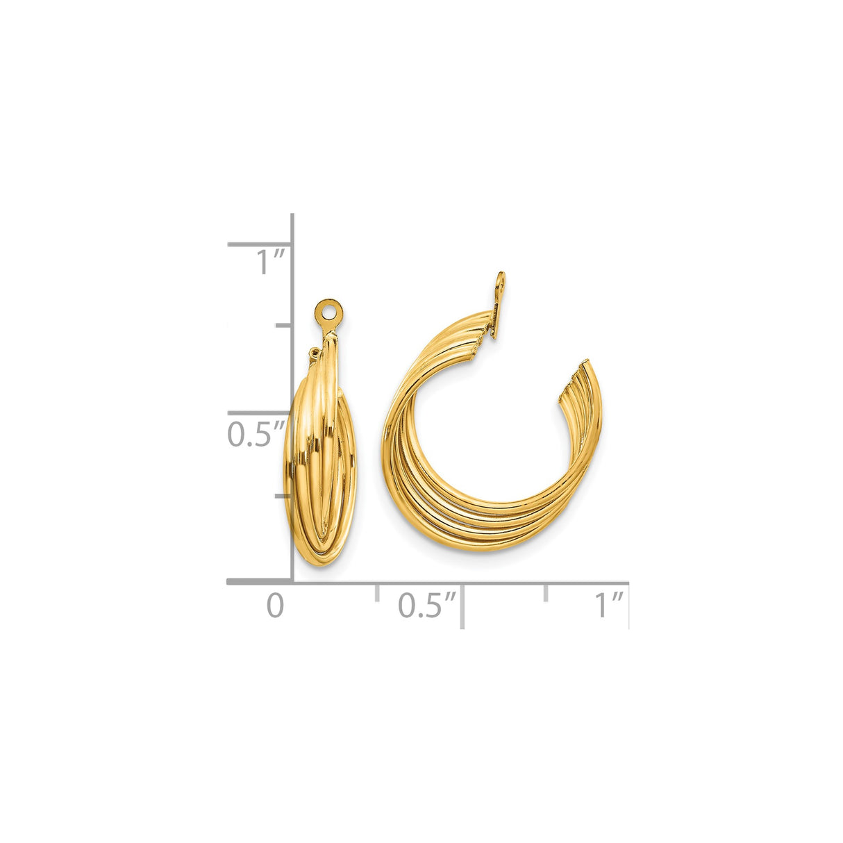 10k Yellow Gold Hoop Earrings, Medium Multi-Layered Twisted Design, Polished Finish