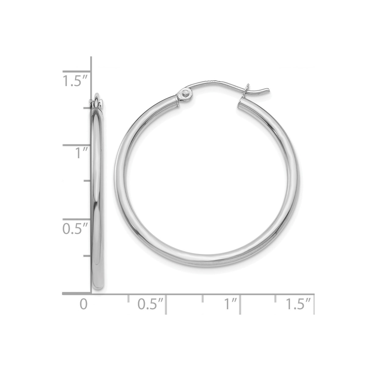 10k White Gold Hoop Earrings, Classic Round with Latch-Back Closure, Polished Minimalist Design