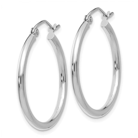 10k White Gold Hoop Earrings, Classic Round Lightweight Polished Design for Women