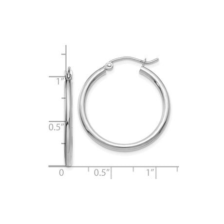 10k White Gold Hoop Earrings, Polished Finish, Lightweight Minimalist Round Design for Women