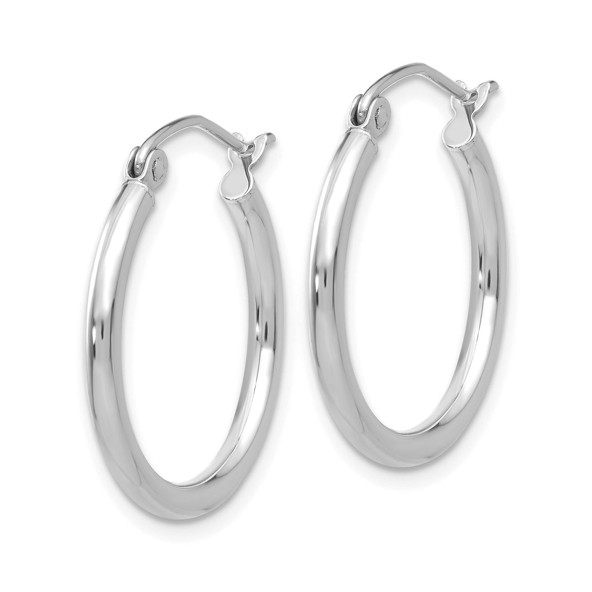 10k White Gold Hoop Earrings, Classic Round Polished Design, Hinged Snap Back Closure