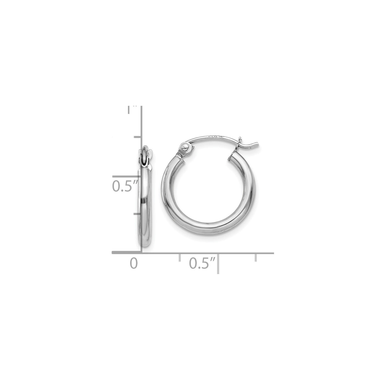 10k White Gold Hoop Earrings, Classic Round Design with Hinged Clasp, Polished Finish