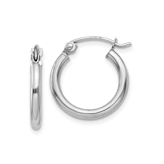 10k White Gold Hoop Earrings, Polished Finish, Secure Latch Back, Lightweight Everyday Design