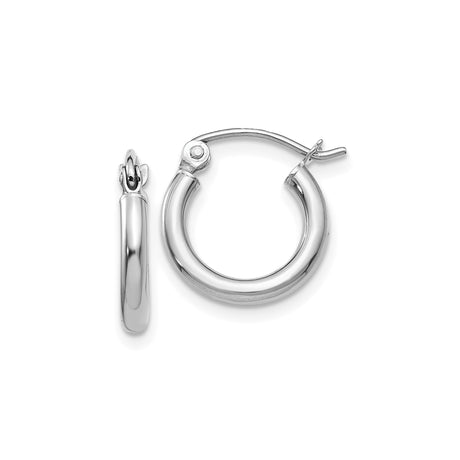 10k White Gold Hoop Earrings, Classic Polished Round Hoops, Hinged Closure, Lightweight Minimalist Style