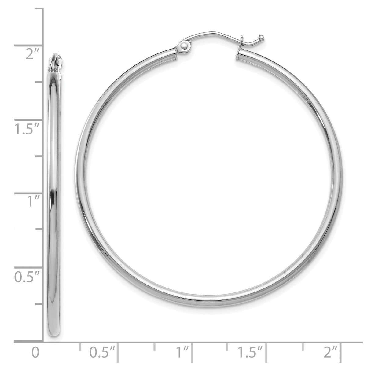 10k White Gold Hoop Earrings, Lightweight Polished Tube Hoops with Sleek Round Design