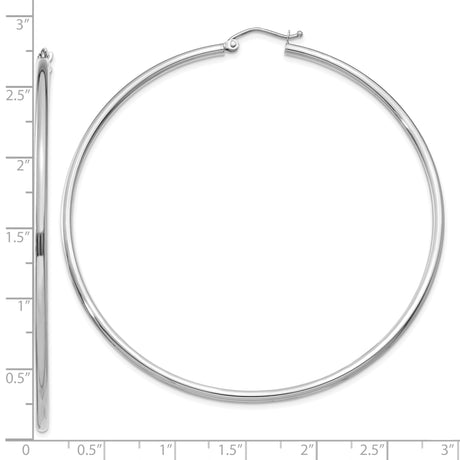 10k White Gold Hoop Earrings, Large Round Tube Style with Polished Finish for Women