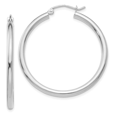 10k White Gold Hoop Earrings, Lightweight Polished Round Minimalist Design for Women