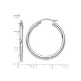 10k White Gold Hoop Earrings, Medium Round Polished Lightweight Tube Design for Women