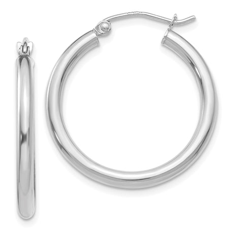 10k White Gold Hoop Earrings, Polished Finish, Latch Back, Minimalist Round Design for Women