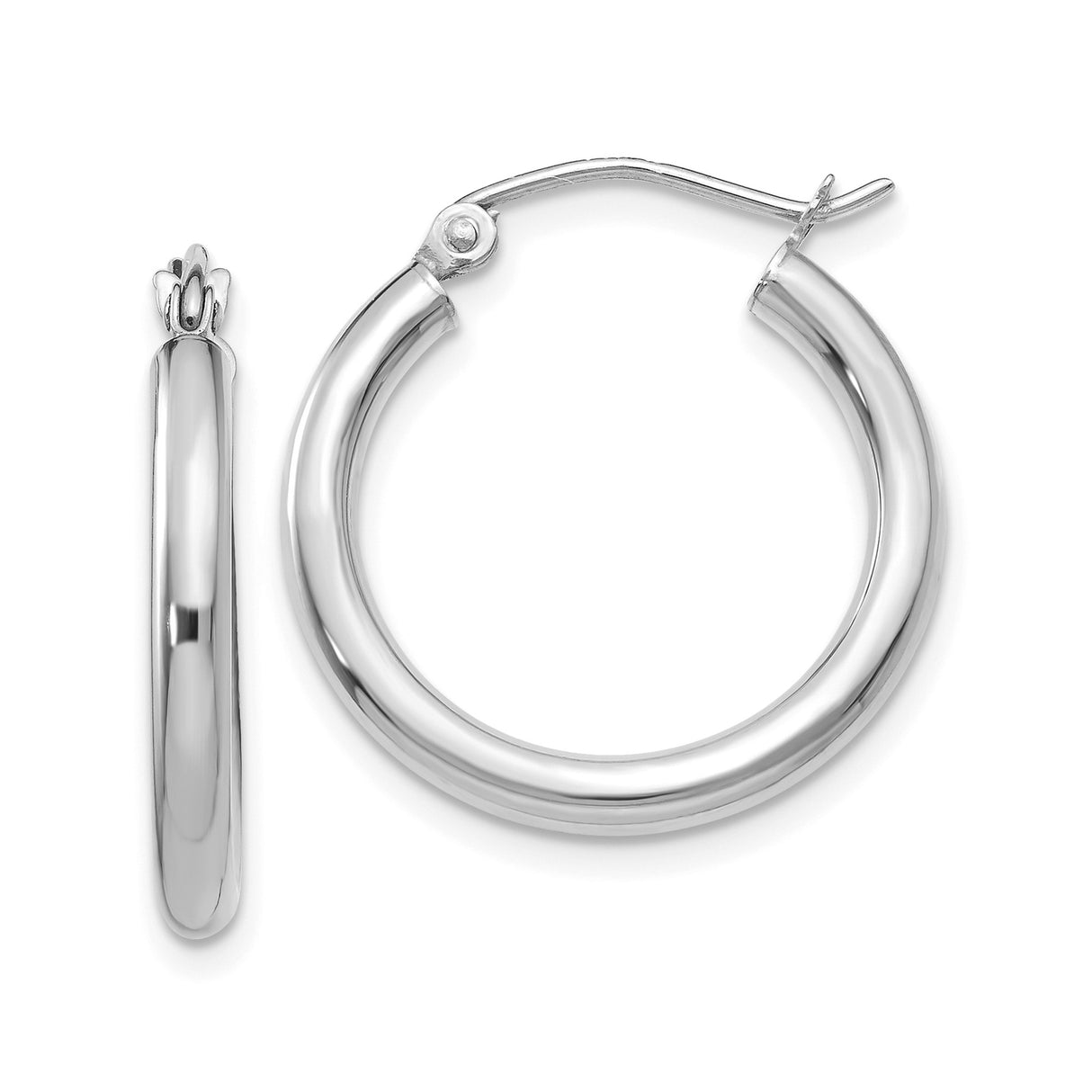 10k White Gold Hoop Earrings, Smooth Polished Finish, Lightweight Classic Round Design