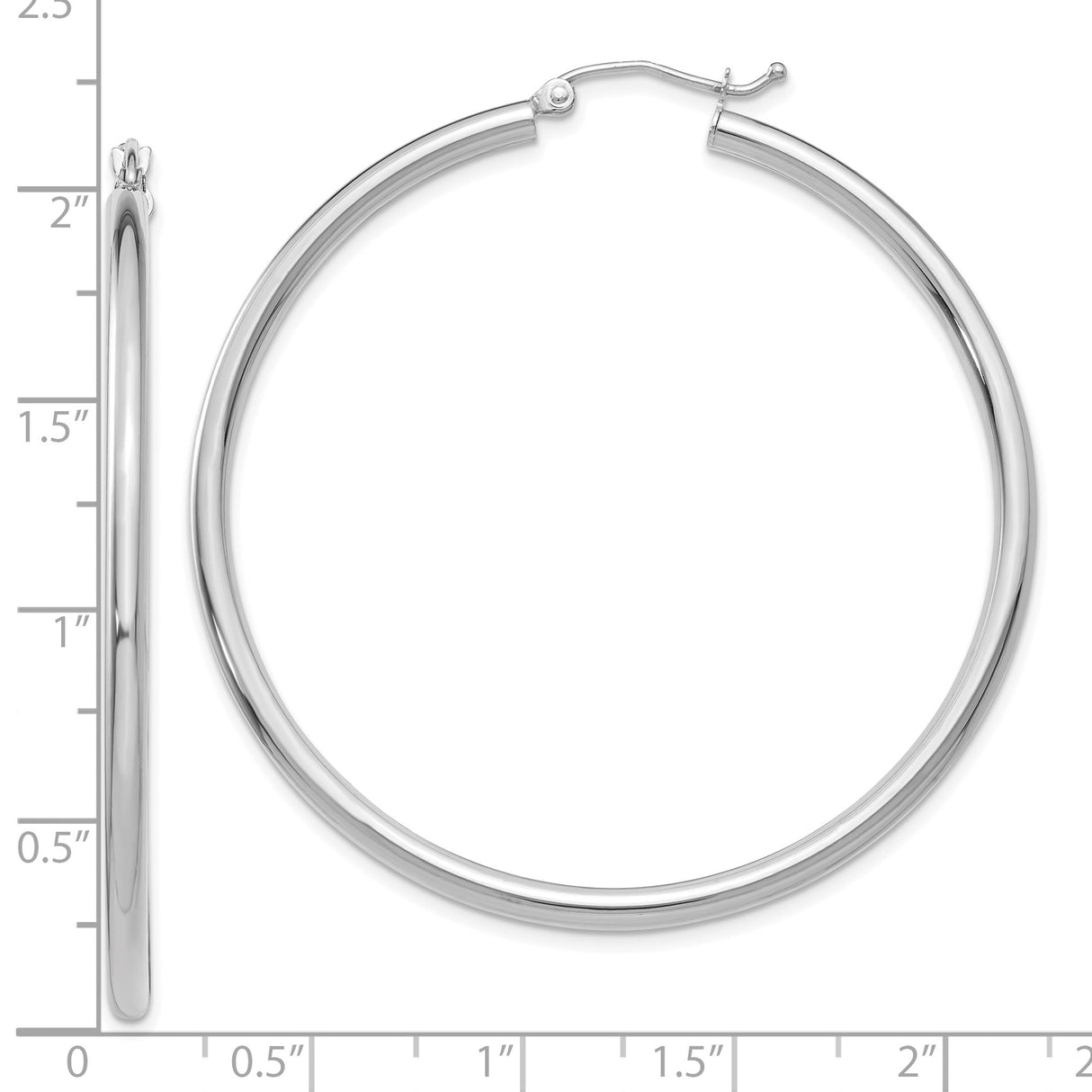 10k White Gold Hoop Earrings, Lightweight Smooth Polished Tube Hoops, Classic Round Design