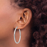 10k White Gold Hoop Earrings, Polished Round Minimalist Design with Hinged Snap-Back Closure