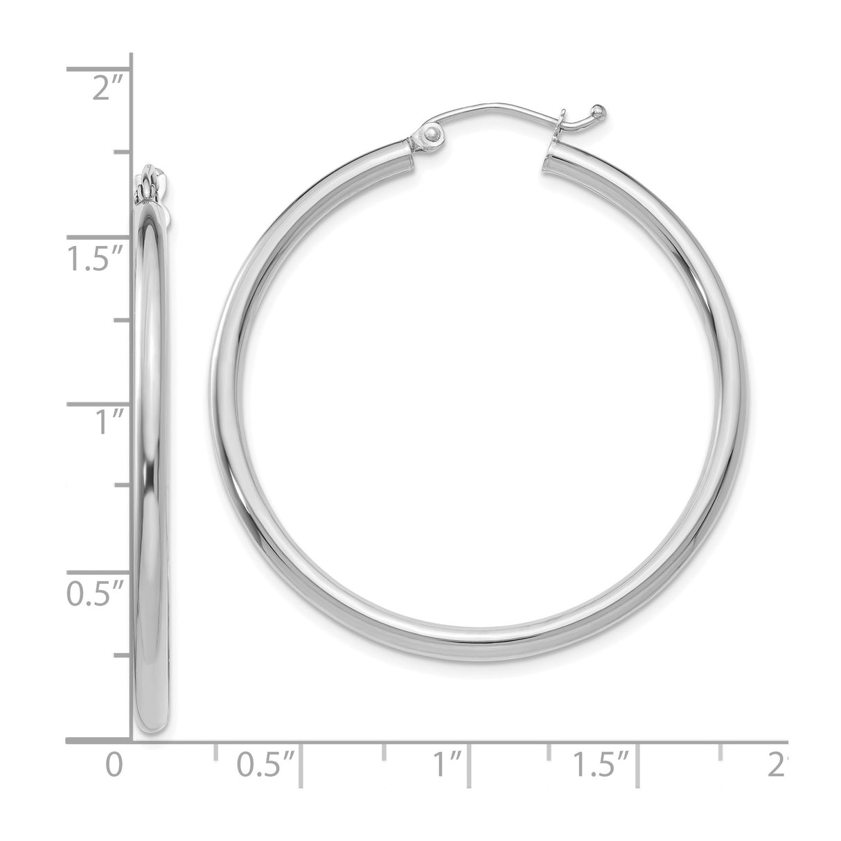 10k White Gold Hoop Earrings, Polished Round Minimalist Design with Hinged Snap-Back Closure