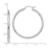 10k White Gold Hoop Earrings, Polished Round Minimalist Design with Hinged Snap-Back Closure
