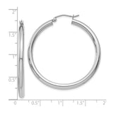 10k White Gold Hoop Earrings, Lightweight Polished Tube Hoops, Minimalist Modern Design for Women