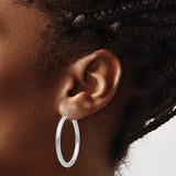 10k White Gold Hoop Earrings, Polished Round Design, Lightweight Minimalist Style for Women