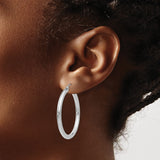 10k White Gold Hoop Earrings, 3mm Lightweight Tube Style with Polished Finish for Women