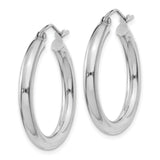 10k White Gold Hoop Earrings, Lightweight Tube Design with High Polish Finish