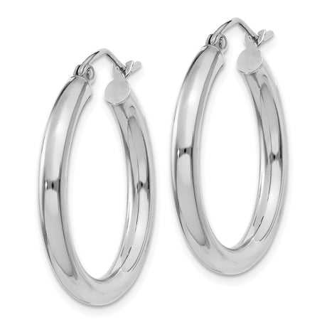 10k White Gold Hoop Earrings, Lightweight Tube Design with High Polish Finish