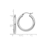 10k White Gold Hoop Earrings, Lightweight Tube Design with High Polish Finish