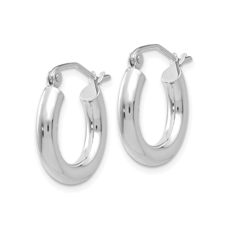 10k White Gold Hoop Earrings, Classic Polished Round Medium Hoops, Minimalist Style for Women