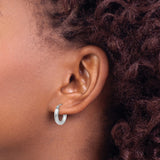 10k White Gold Hoop Earrings, Classic Round Huggie Style with Hinged Closure, Polished Finish