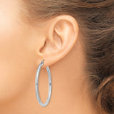 10k White Gold Hoop Earrings, Polished Finish, Medium to Large Lightweight Tube Hoops
