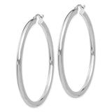 10k White Gold Hoop Earrings, Classic Round Thin Tube Design, Polished Minimalist Style for Women