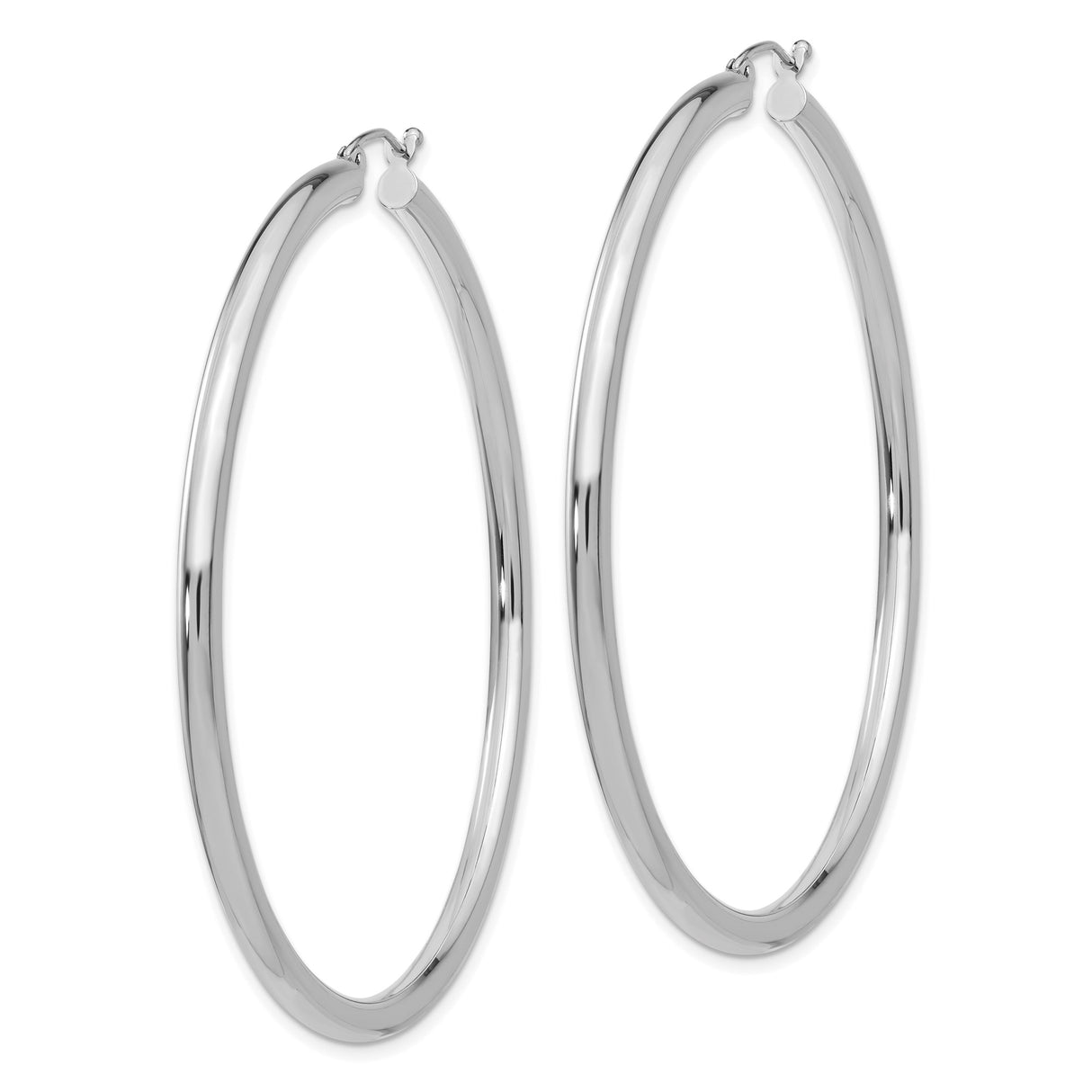 10k White Gold Hoop Earrings, Classic Polished Round Hoops with Latch Back Closure for Women