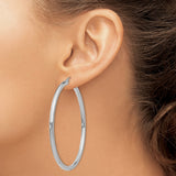 10k White Gold Hoop Earrings, Classic Polished Round Hoops with Latch Back Closure for Women